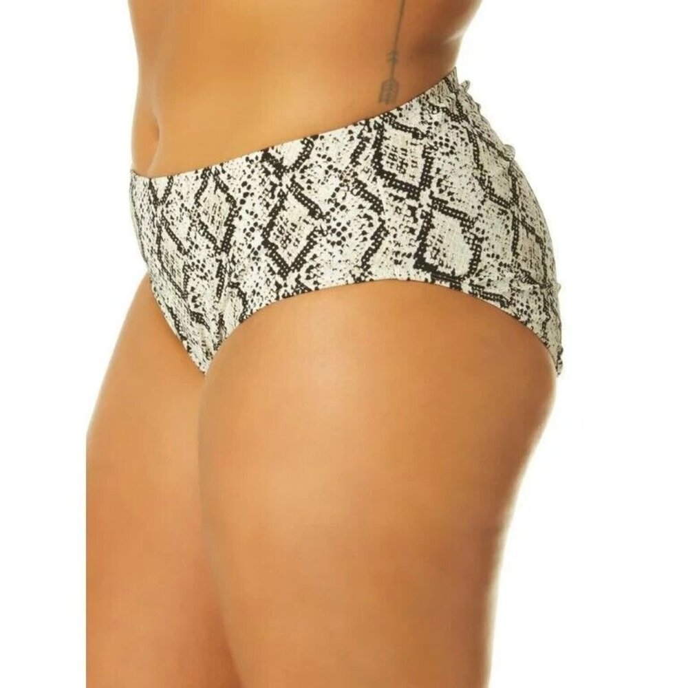 Time and Tru Bikini Bottom Womens Size 1X Tan Black Snake Print Mid-Rise NEW